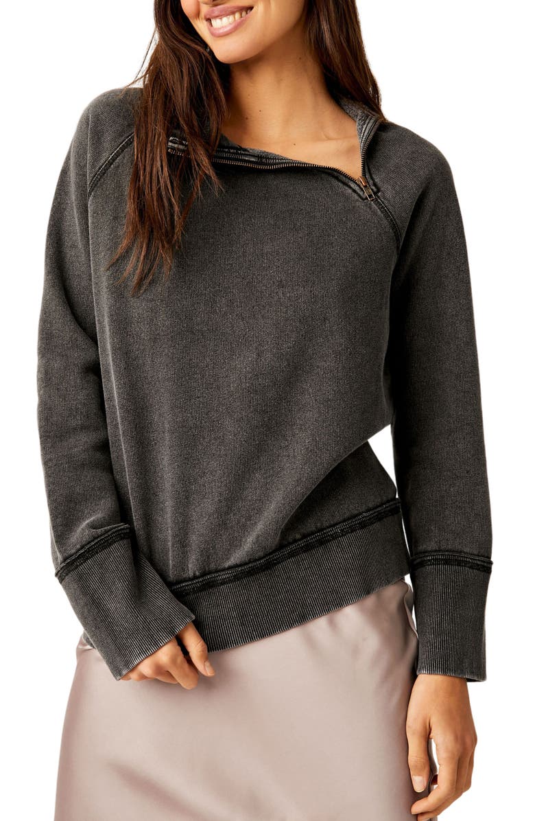 Free People Just a Game Asymmetric Half Zip Sweatshirt, Main, color,