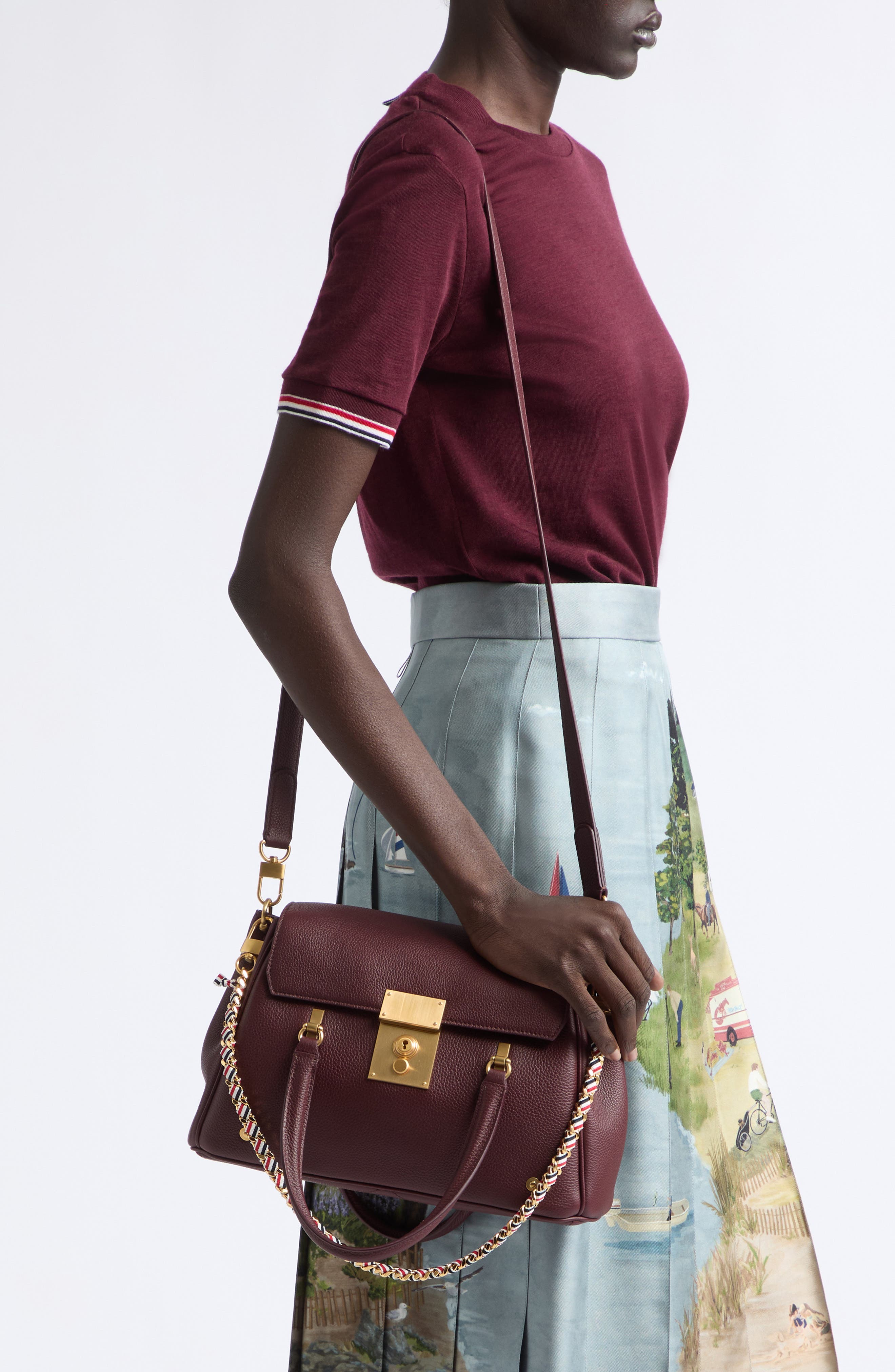 Small Bolton Soft Pebble Grain Leather Top Handle Bag, Alternate, color, DARK BURGUNDY