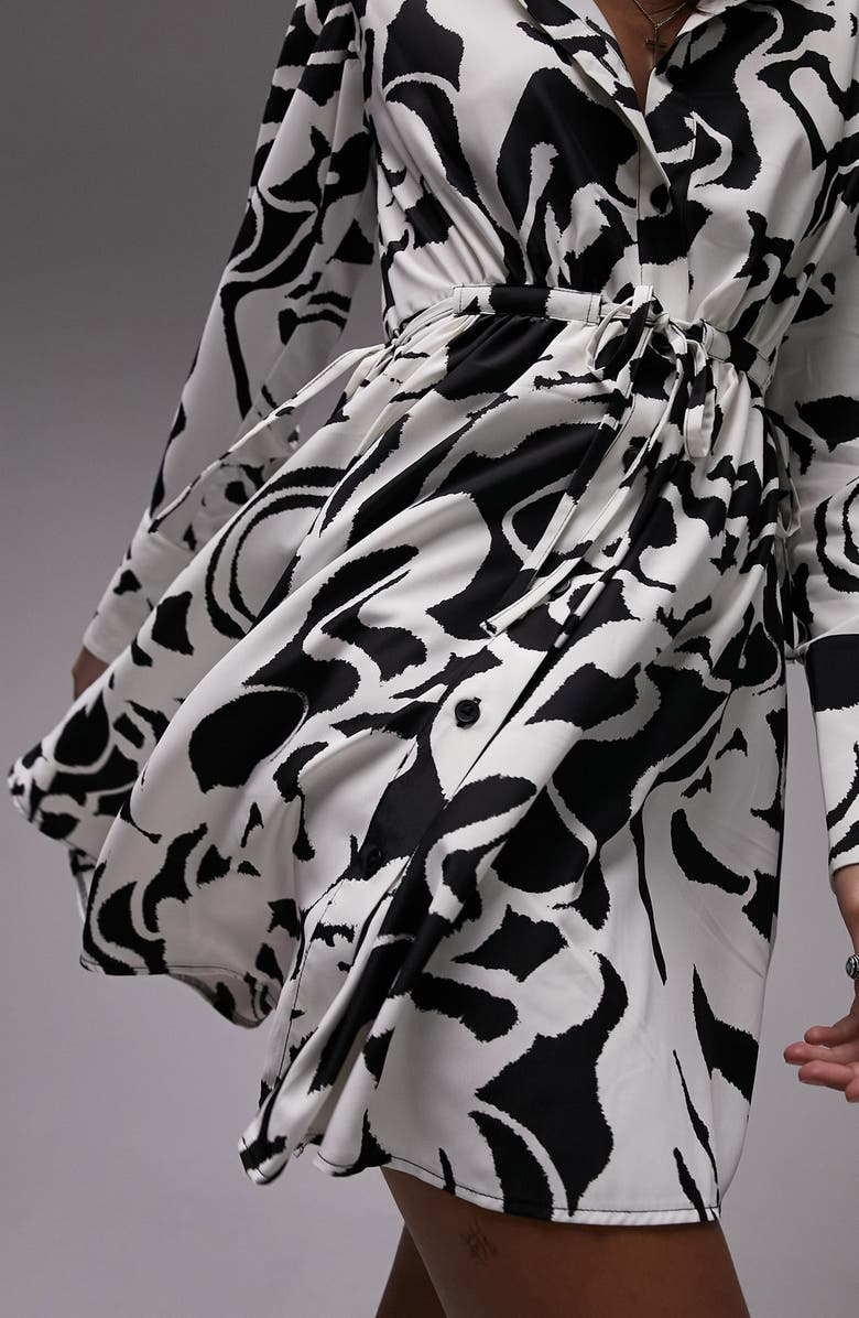 Topshop Print Tie Waist Long Sleeve Shirtdress, Alternate, color, 