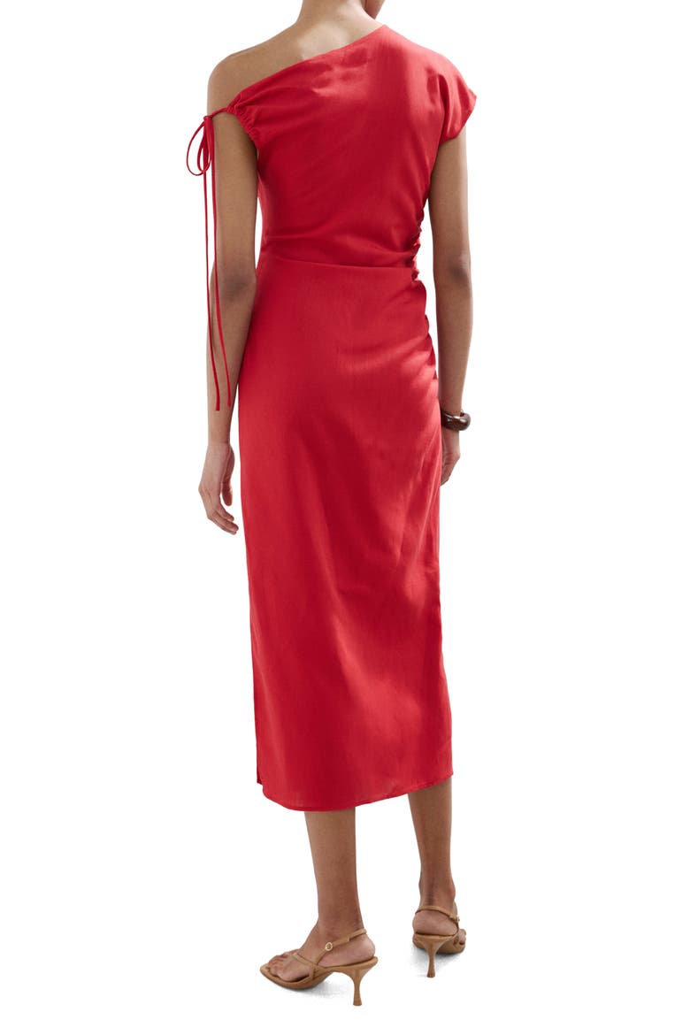 Side Ruched One-Shoulder Midi Dress, Alternate, color, RED