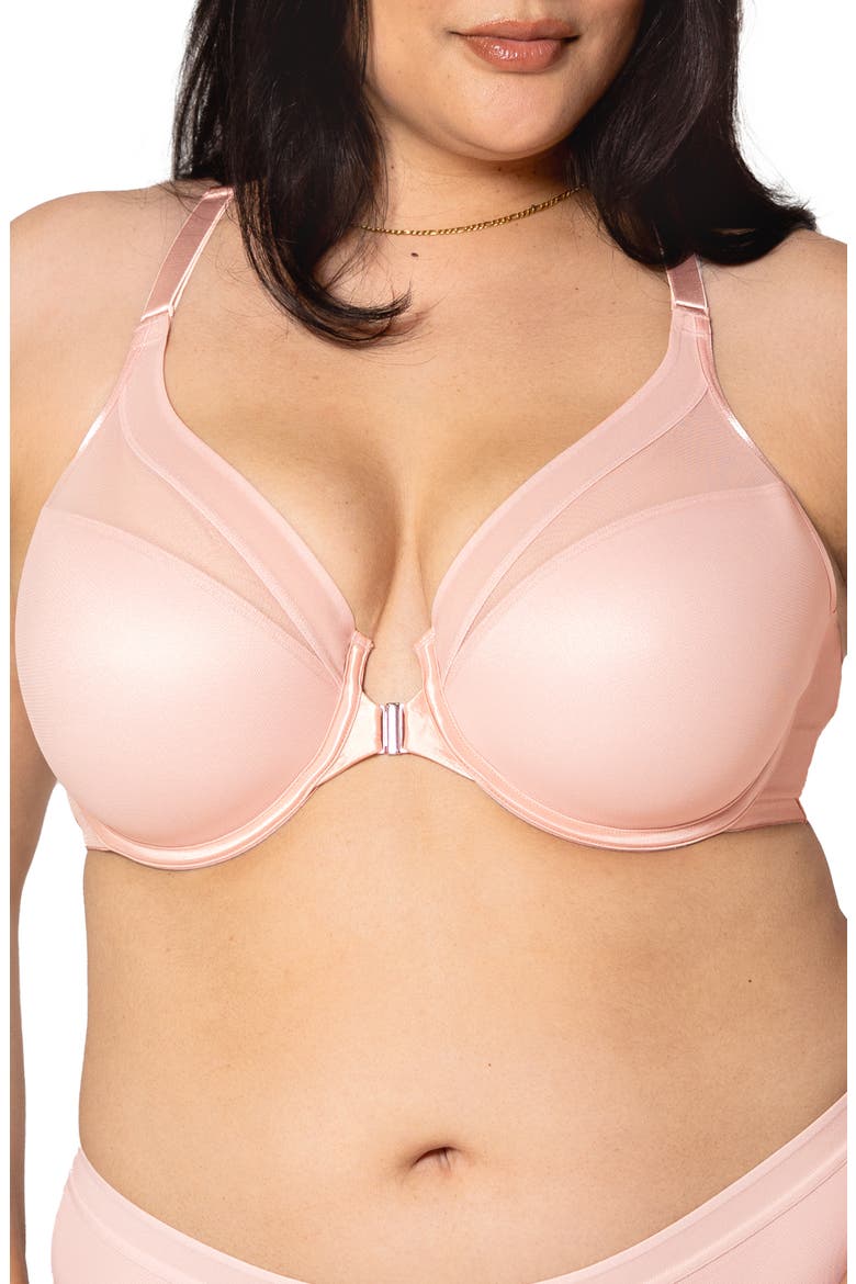 Sheer Mesh Front Clasp T-Shirt Underwire Bra, Main, color, BLUSHING ROSE