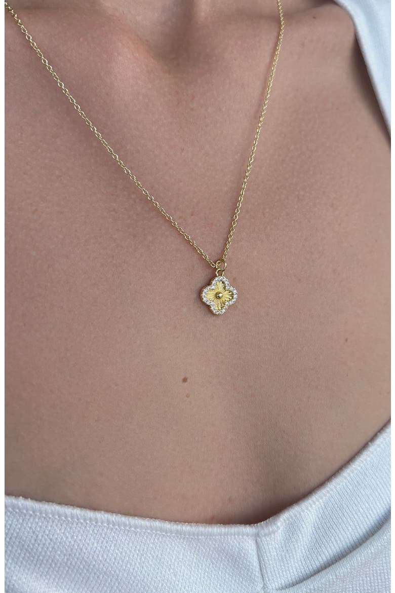 Pavé CZ Clover Pendant Necklace, Alternate, color, GOLD