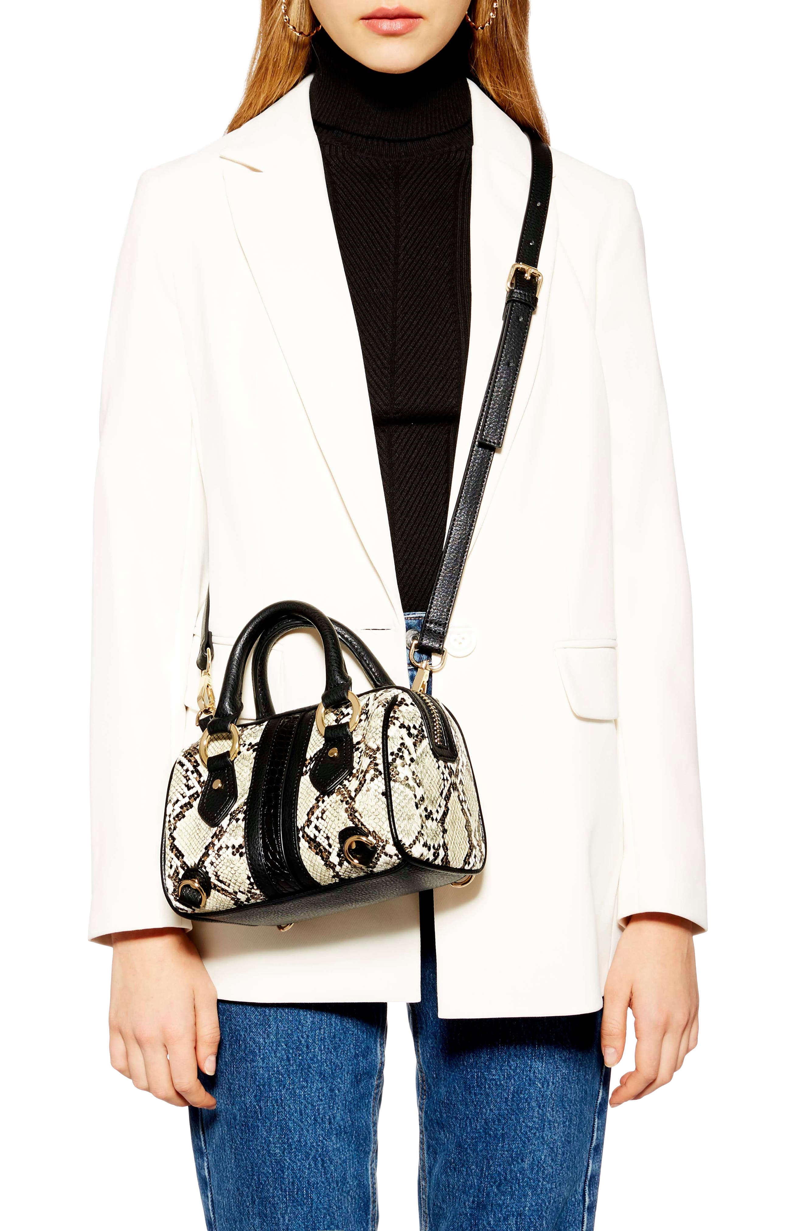 Topshop Faux Snakeskin Bowler Bag, Alternate, color, 