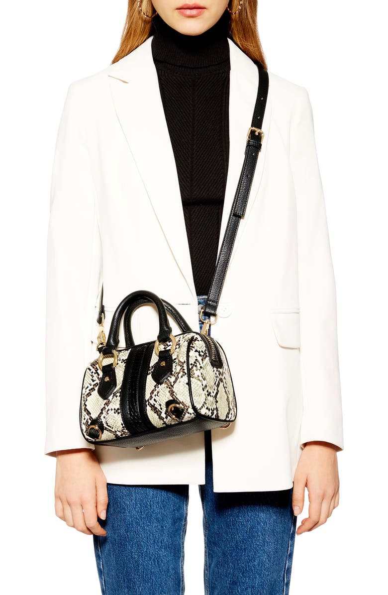 Topshop Faux Snakeskin Bowler Bag, Alternate, color,