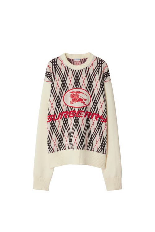 Burberry Argyle Pattern Crew Neck Sweater In White
