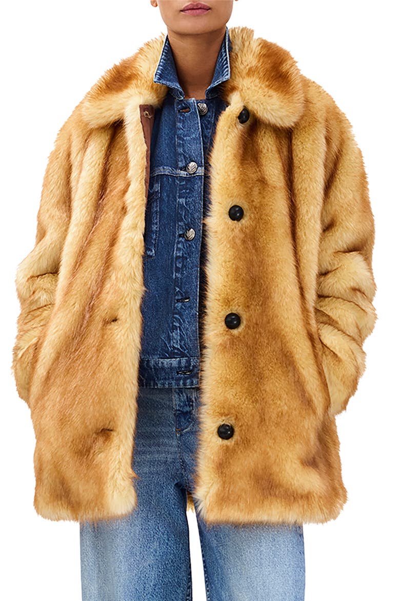 Brenna Faux Fur Coat, Main, color, BROWN