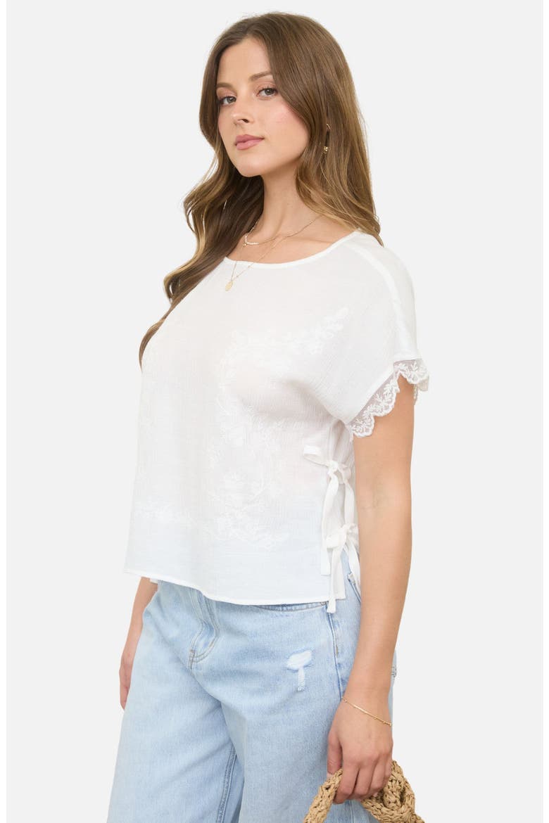 Side Tie Embroidered Top, Alternate, color, WHITE