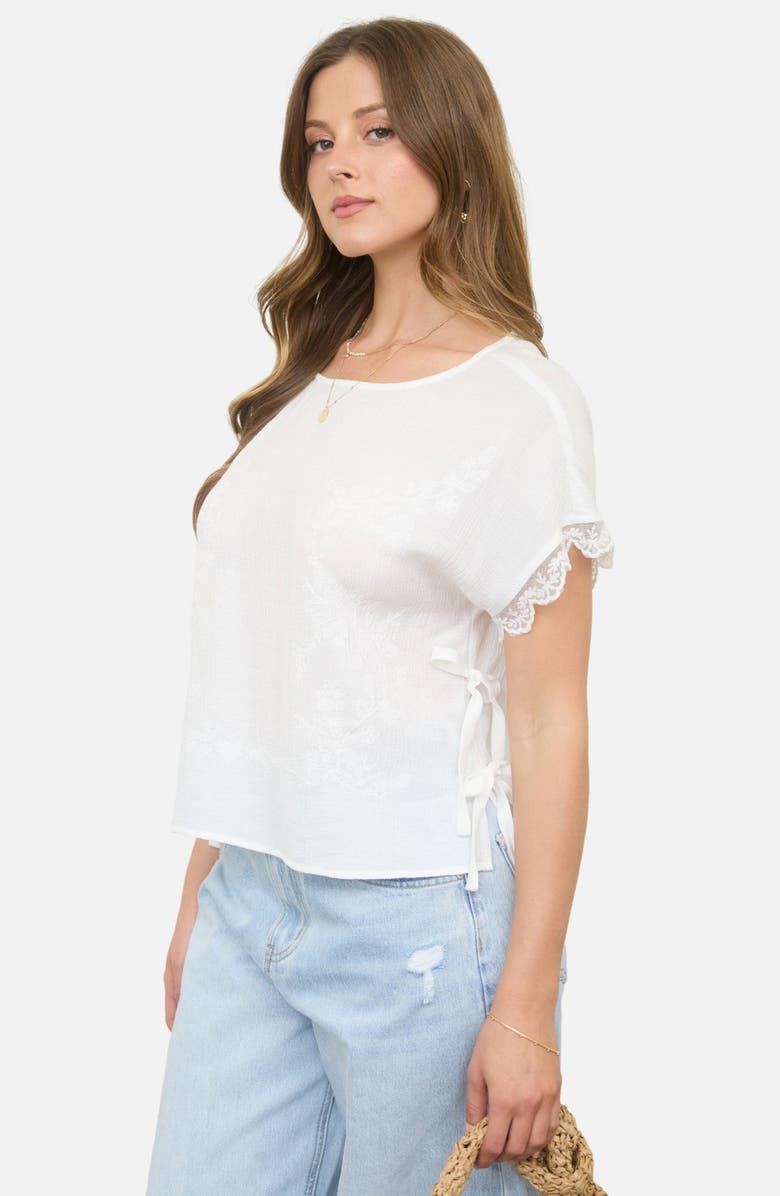 Blu Pepper Side Tie Embroidered Top, Alternate, color, White