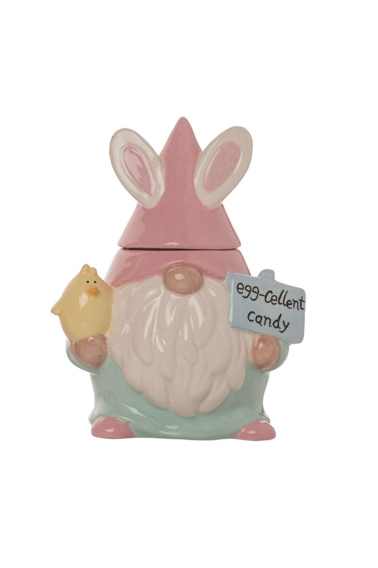 Dolomite 8.25 Inch Pink Spring Mini Gnome Candy Jar Decorative Ceramic Spring Decor, Main, color, Pink
