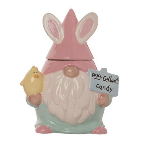 Dolomite 8.25 Inch Pink Spring Mini Gnome Candy Jar Decorative Ceramic Spring Decor