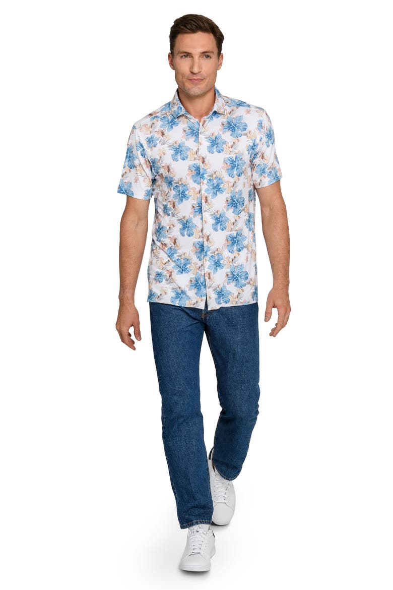 Hibiscus Short Sleeve Button-Up Shirt, Alternate, color, WHITE
