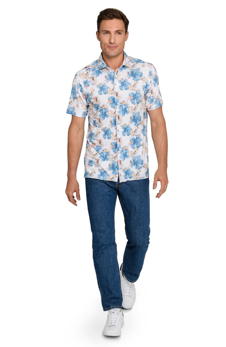 CONSTRUCT Hibiscus Short Sleeve Button-Up Shirt, Alternate, color, White