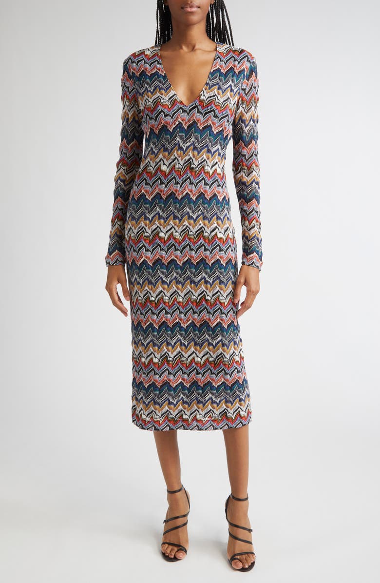 Missoni Zigzag Long Sleeve Midi Sweater Dress, Main, color, Blue Multi