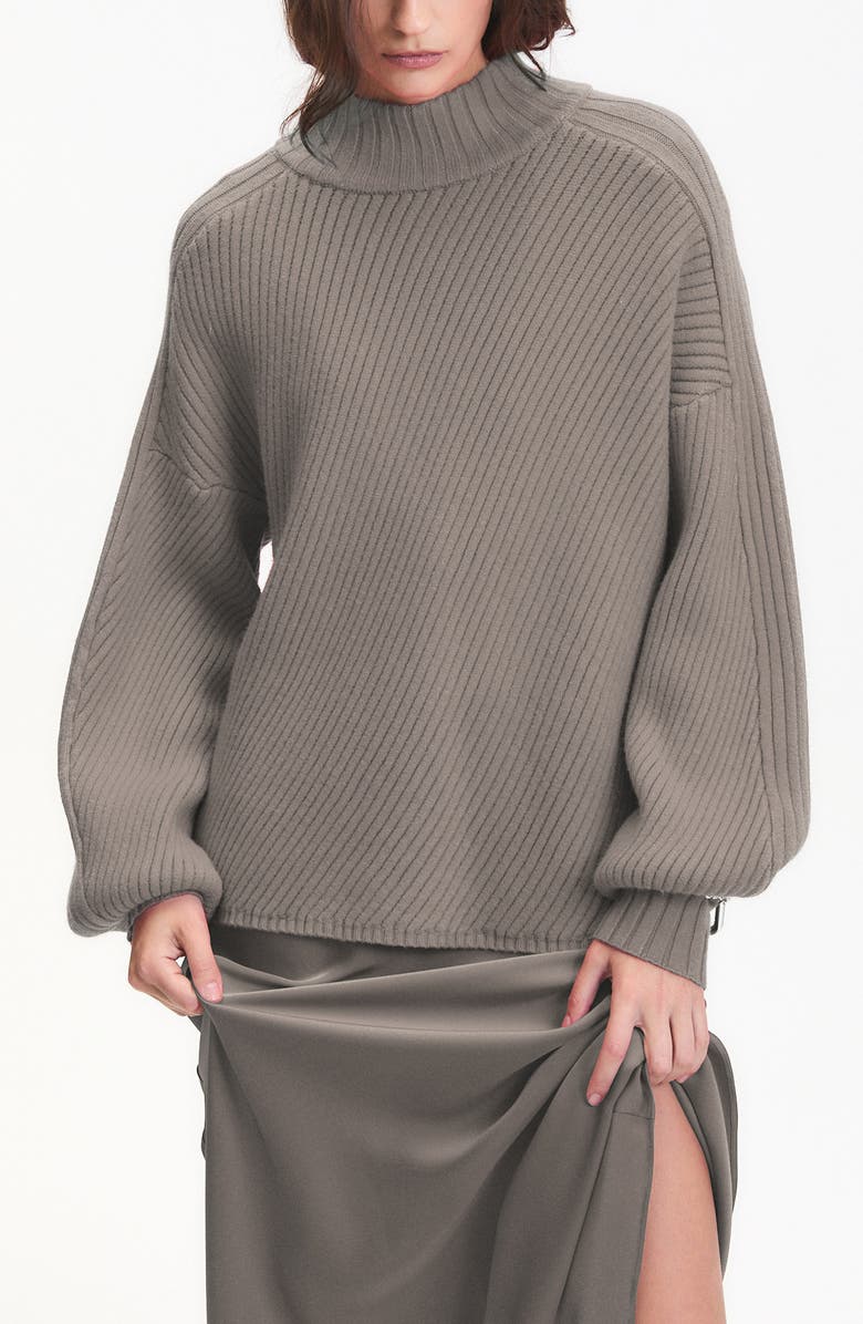 DELUC Nelson Balloon Sleeve Rib Mock Neck Sweater, Main, color, Melange Mink