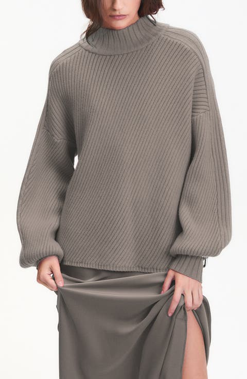 Nelson Balloon Sleeve Rib Mock Neck Sweater