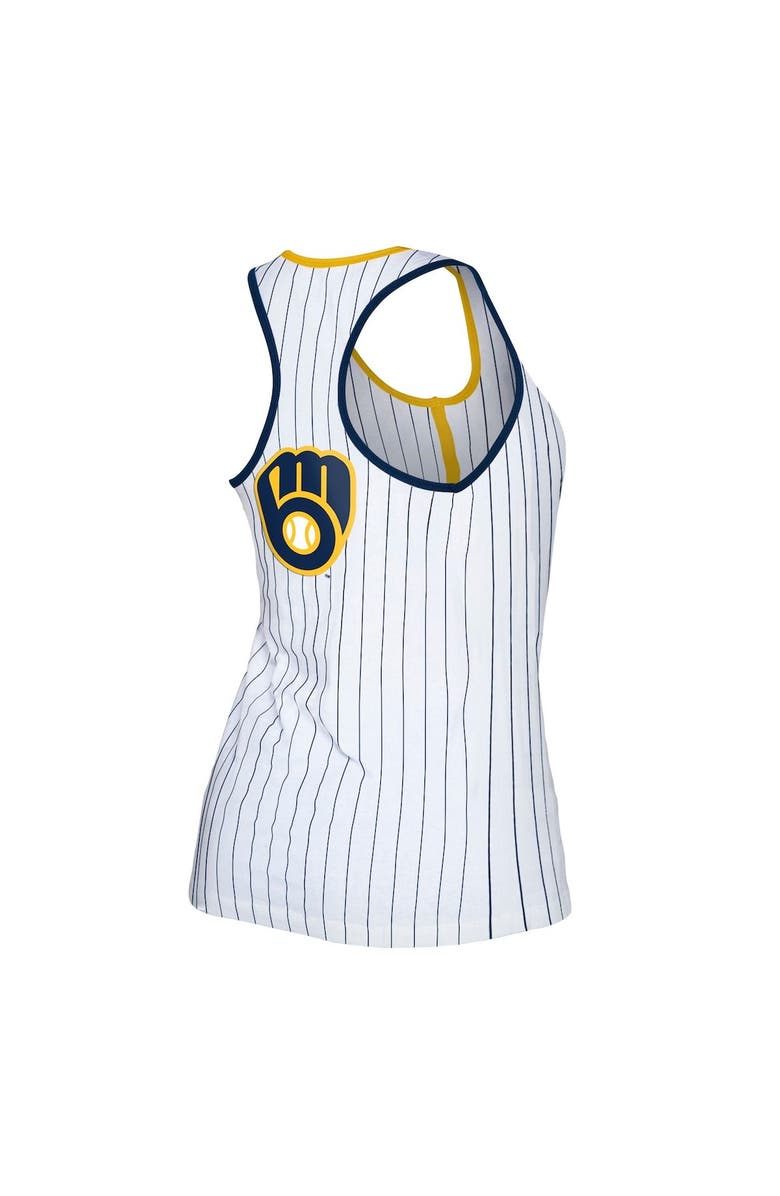 New Era Women's New Era White Milwaukee Brewers Pinstripe Henley Racerback Tank Top, Alternate, color,