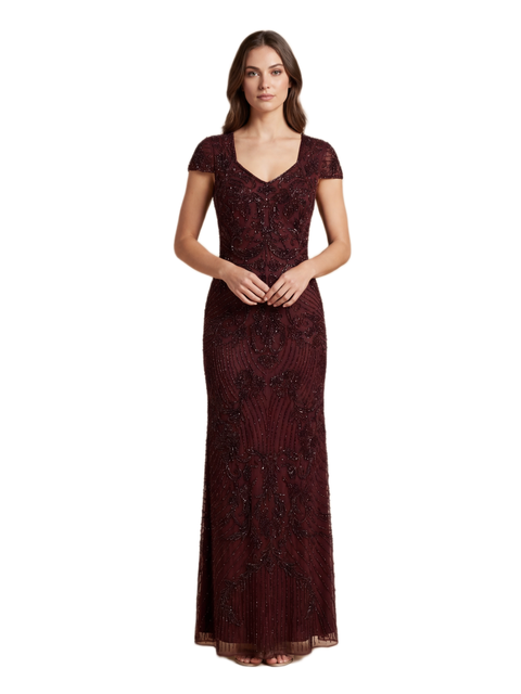 Beaded Cap Sleeve Gown