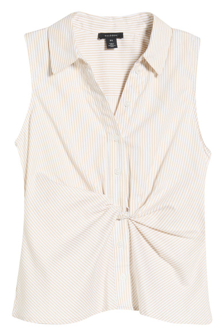 Twist Front Sleeveless Shirt, Alternate, color, PEBBLE
