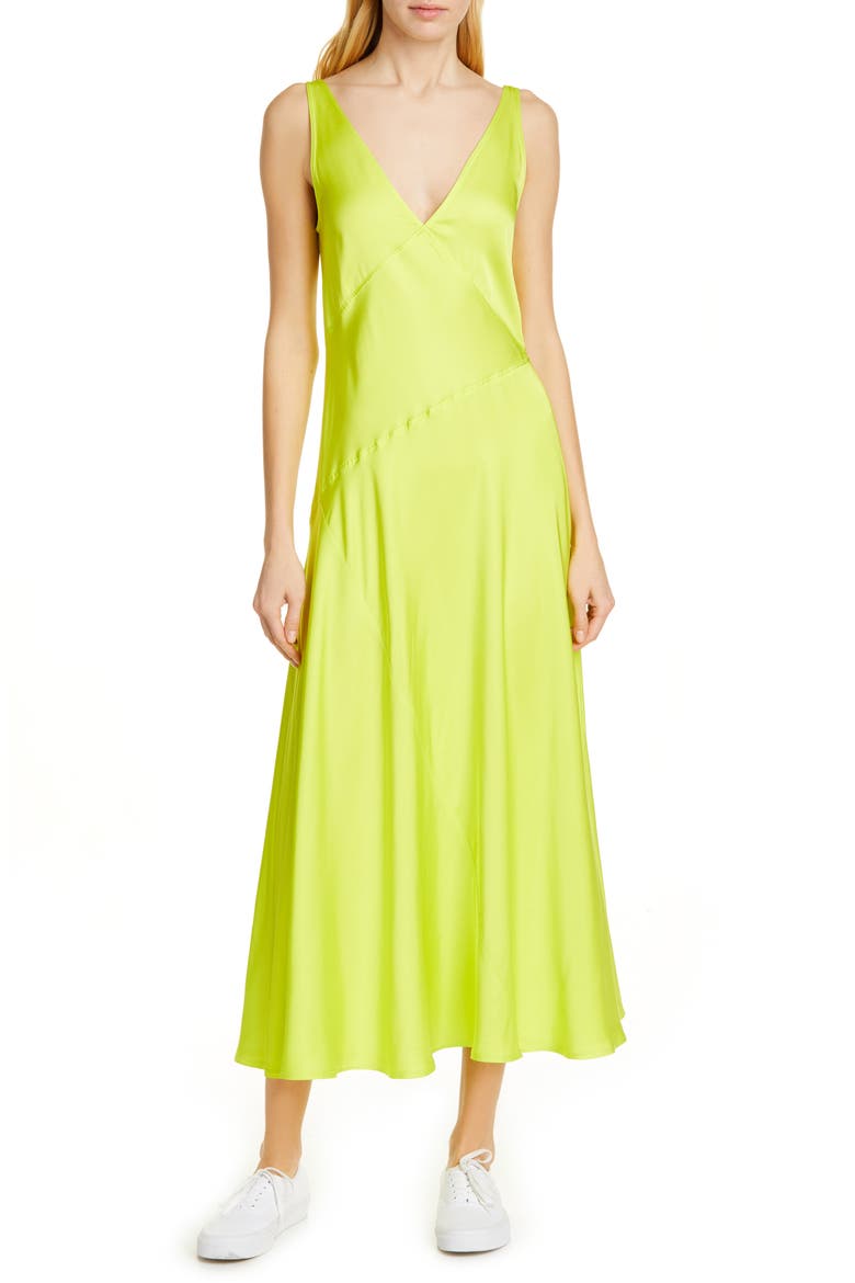 Sleeveless Satin Maxi Dress, Main, color, NEON YELLOW