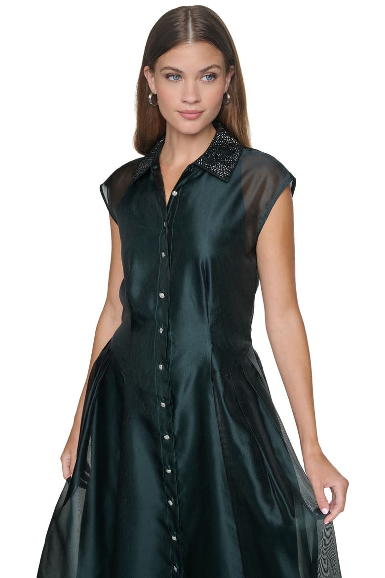 Embellished Organza Midi Shirt Dress, Alternate, color, Spruce