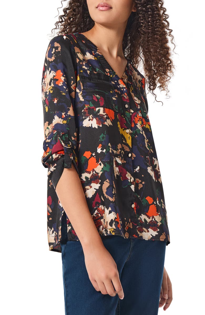 Jones New York Floral Satin Button-Up Shirt, Alternate, color, 