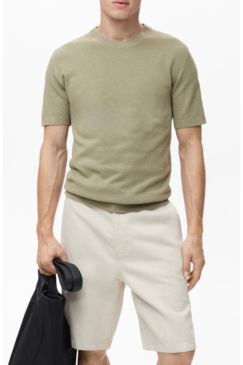 Fine Knit Short Sleeve Sweater, Main, color, KHAKI GREEN