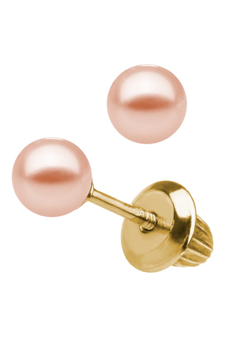 14k Yellow Gold & Cultured Pearl Earrings, Alternate, color, PINK