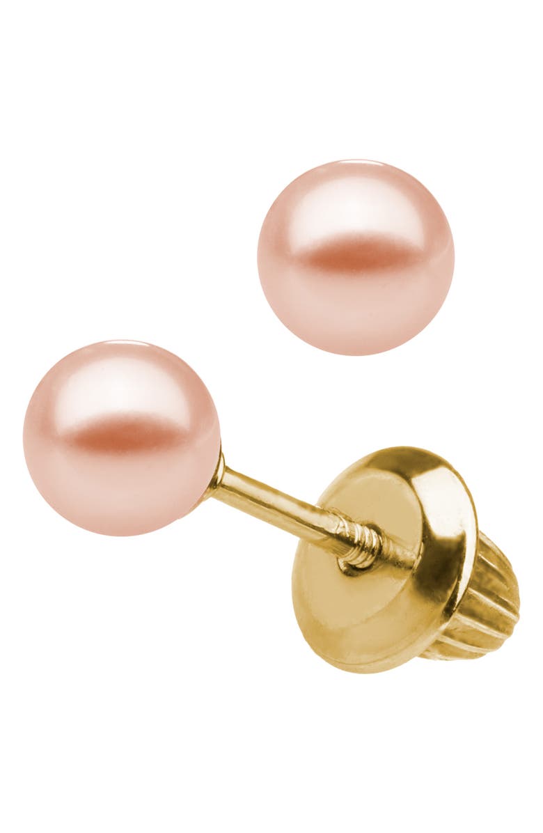 Mignonette 14k Yellow Gold & Cultured Pearl Earrings, Alternate, color, Pink