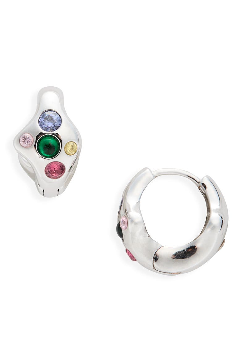 Mini Bat Huggie Hoop Earrings, Main, color, SILVER MULTI