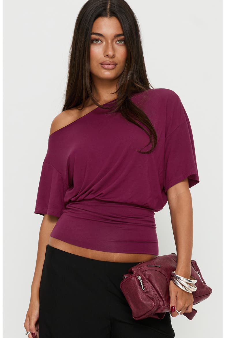 Ashlinn Off the Shoulder Drapey Crop Top, Alternate, color, CHERRY LACQUER
