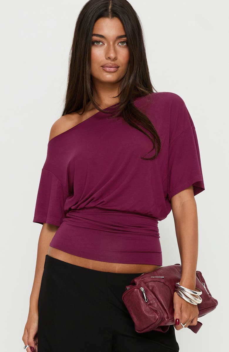 Princess Polly Ashlinn Off the Shoulder Drapey Crop Top, Alternate, color, Cherry Lacquer