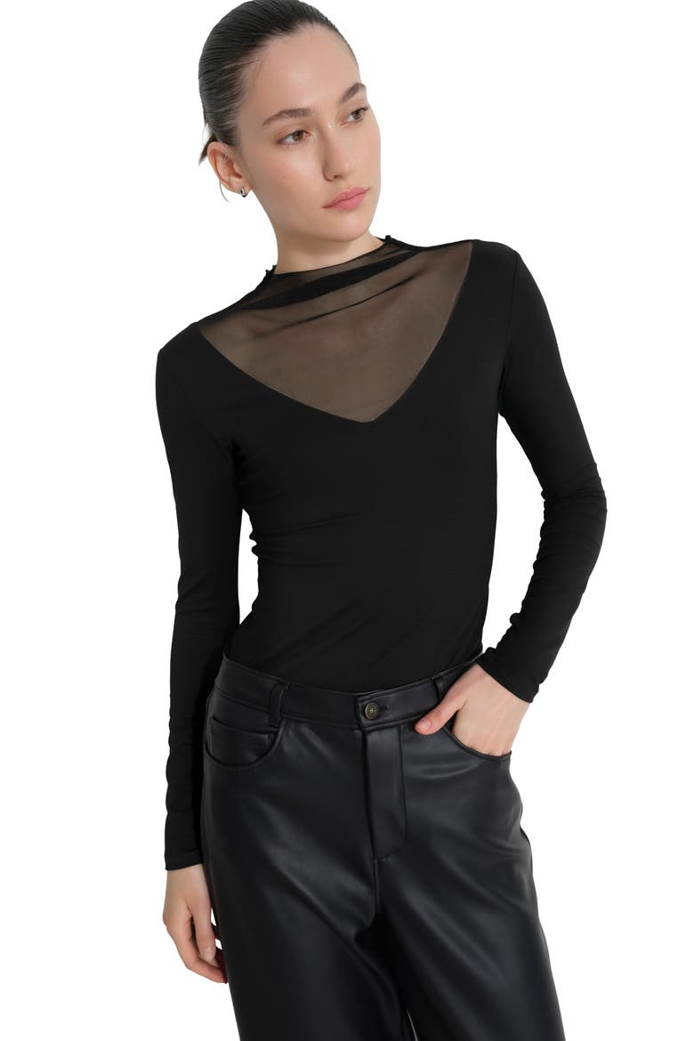 Saige Mesh Inset Long Sleeve Top, Alternate, color, BLACK