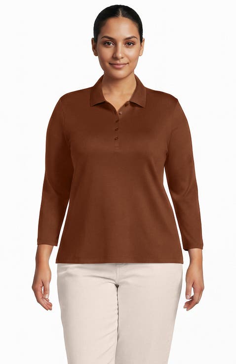 Plus Size Supima Cotton 3/4 Sleeve Polo Shirt