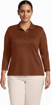 Lands' End Plus Size Supima Cotton 3/4 Sleeve Polo Shirt