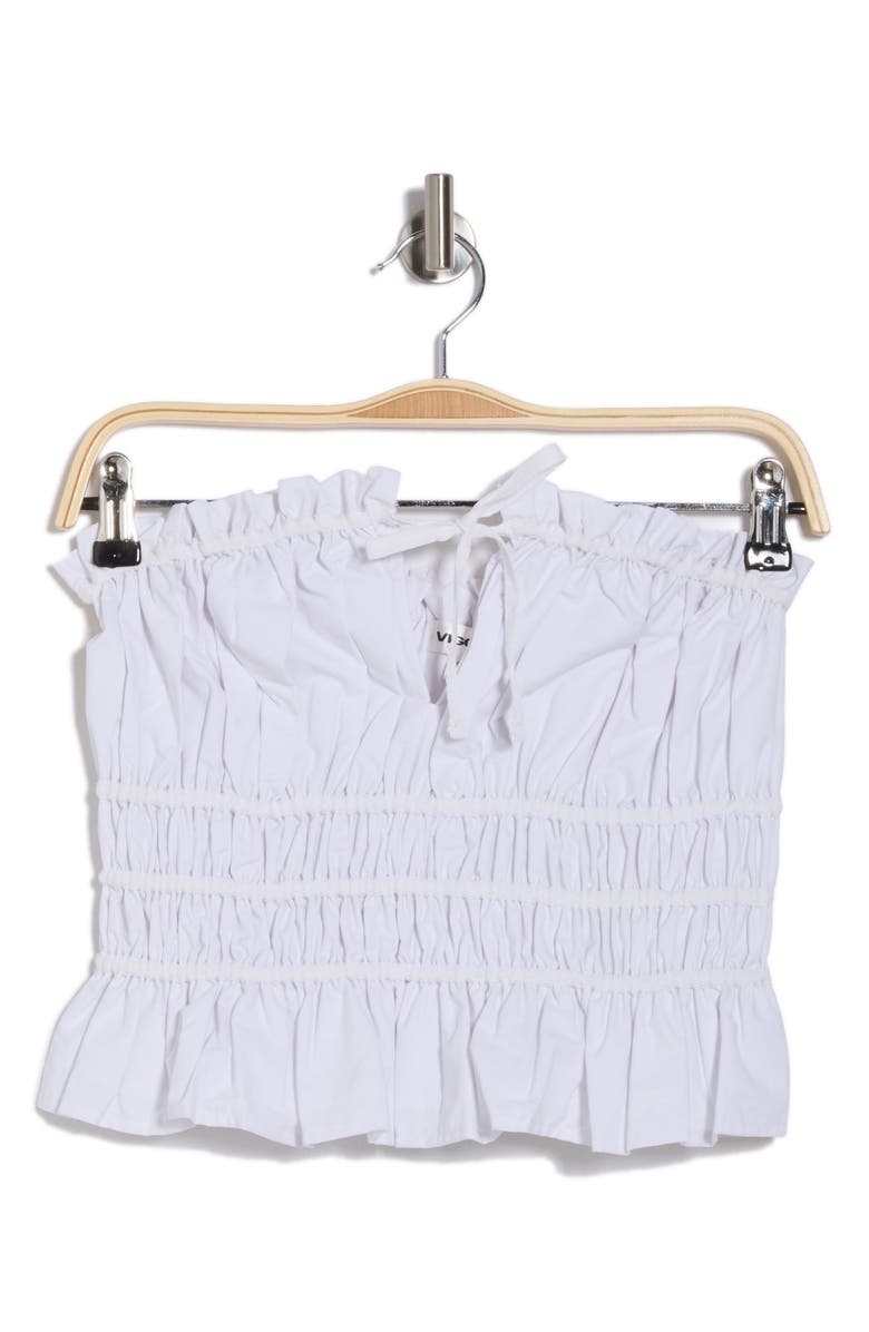 Vigoss Ruffle Scrunch Strapless Crop Top, Alternate, color, White