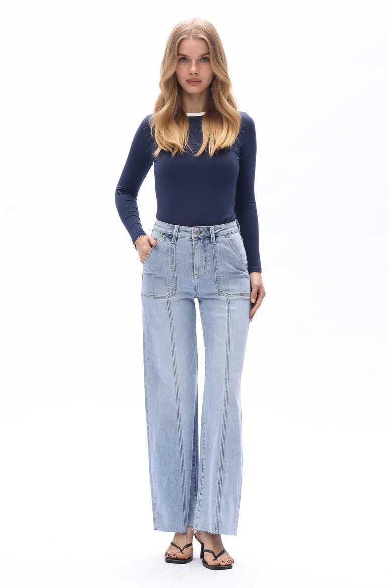 Jess Seamed High Waist Raw Hem Ankle Straight Leg Jeans, Alternate, color, LIGHT BLUE