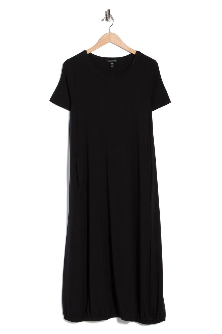 Stretch Jersey Lantern Shift Dress, Alternate, color, BLACK