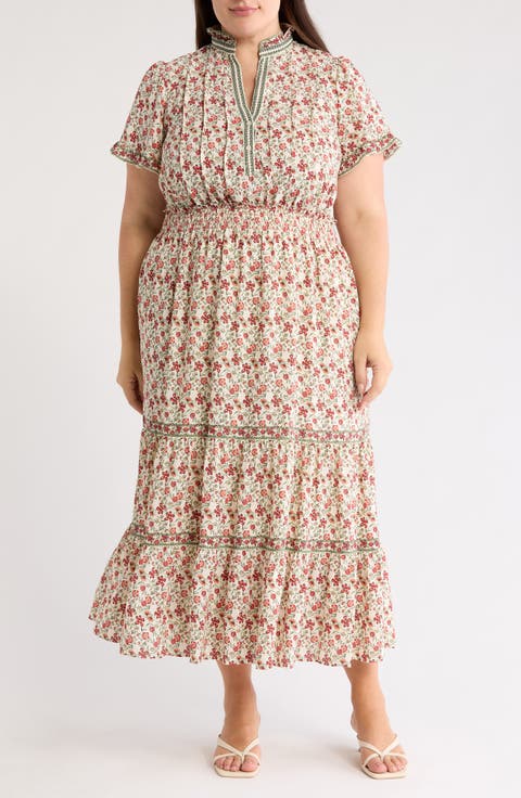 Flutter Sleeve Tiered Maxi Dress (Plus)