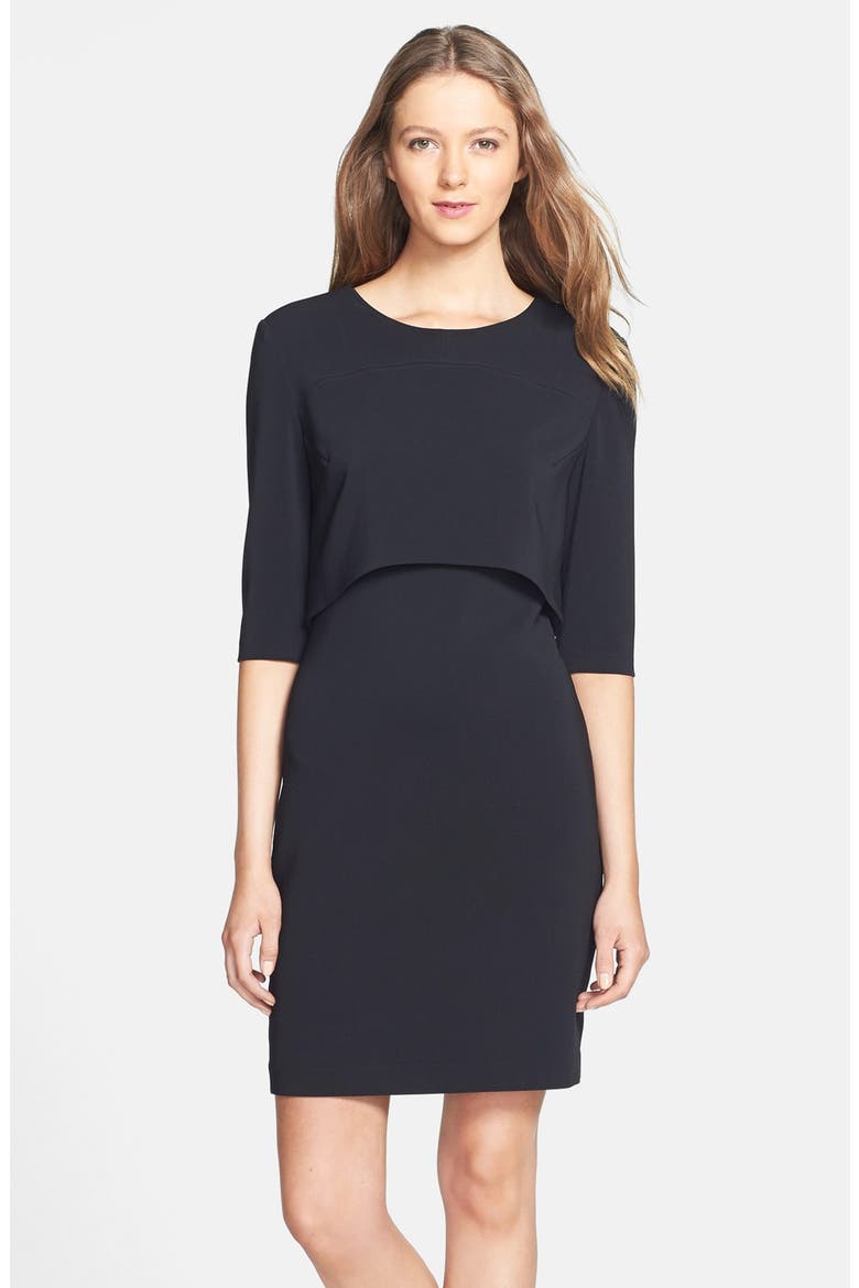 'Shira' Crepe Popover Dress, Main, color, RICH BLACK