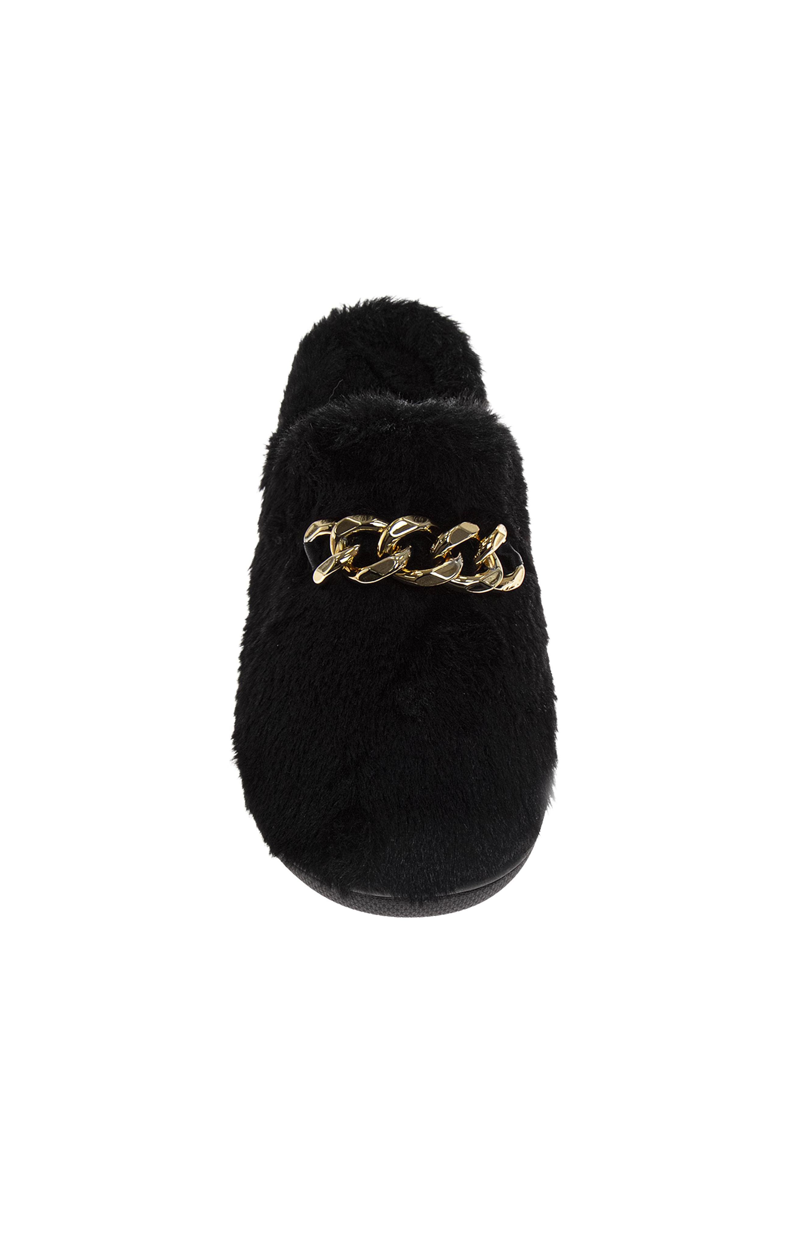 Womens Chain Link Slippers, Alternate, color, BLACK