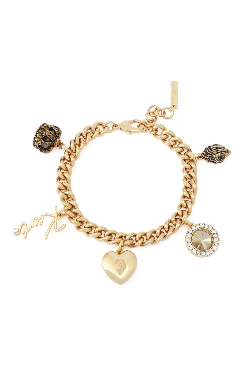 Mixed Charm Curb Chain Bracelet, Main, color, GOLD