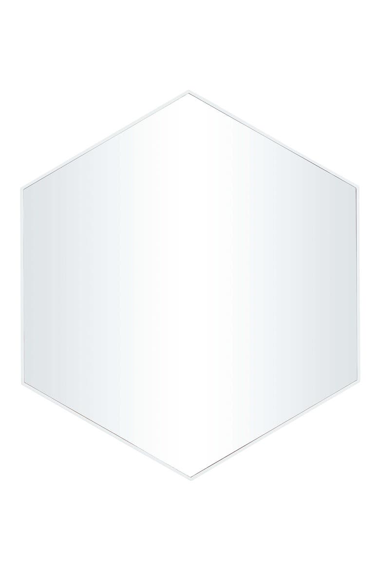 White Wood Hexagon Wall Mirror, Main, color, WHITE