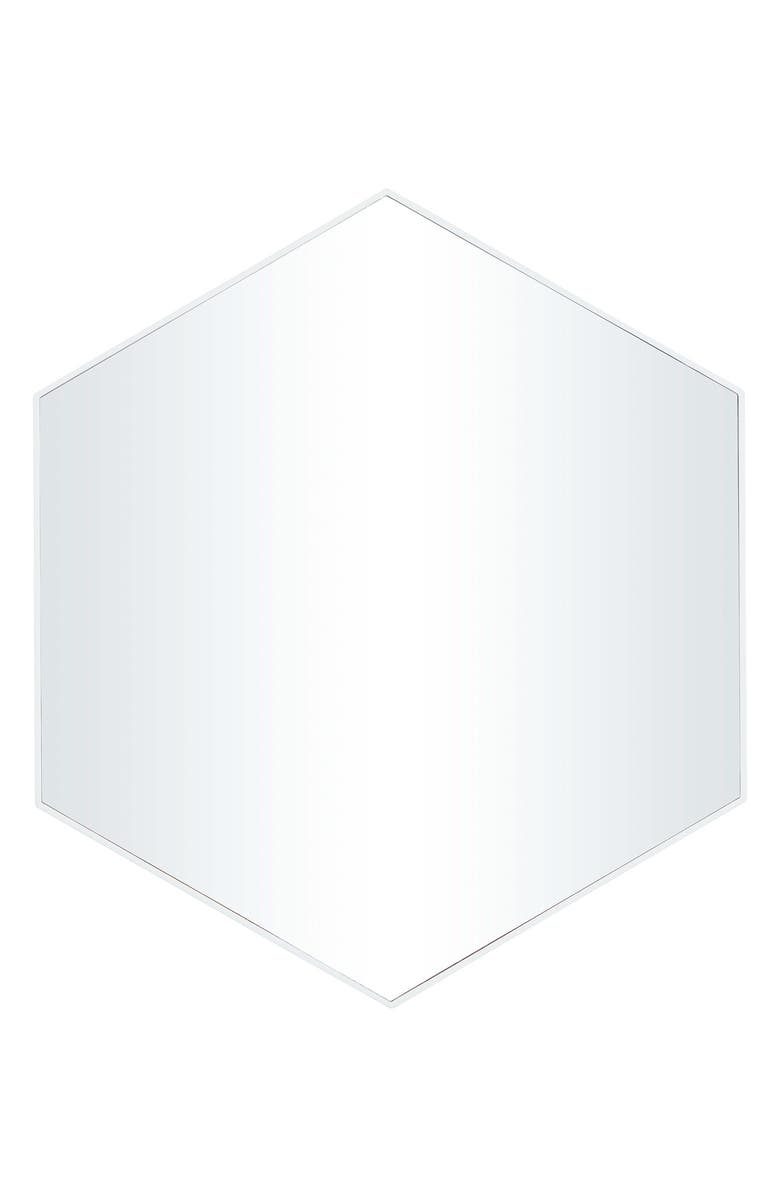 VIVIAN LUNE HOME White Wood Hexagon Wall Mirror, Main, color,