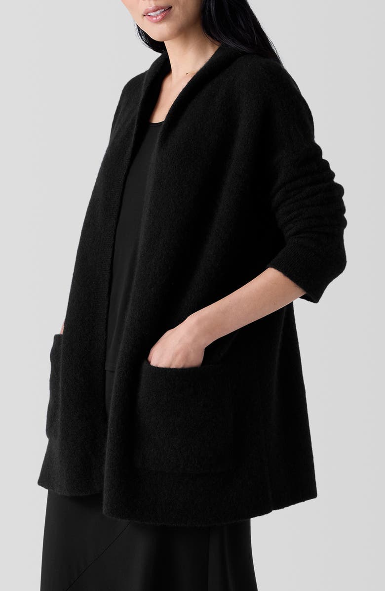 Eileen Fisher Cashmere Blend Hooded Cardigan, Alternate, color, Black