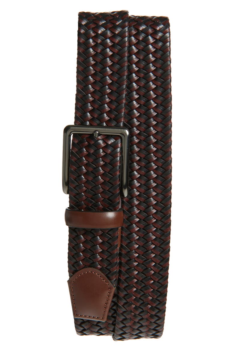 Braided Stretch Leather Belt, Main, color, BROWN