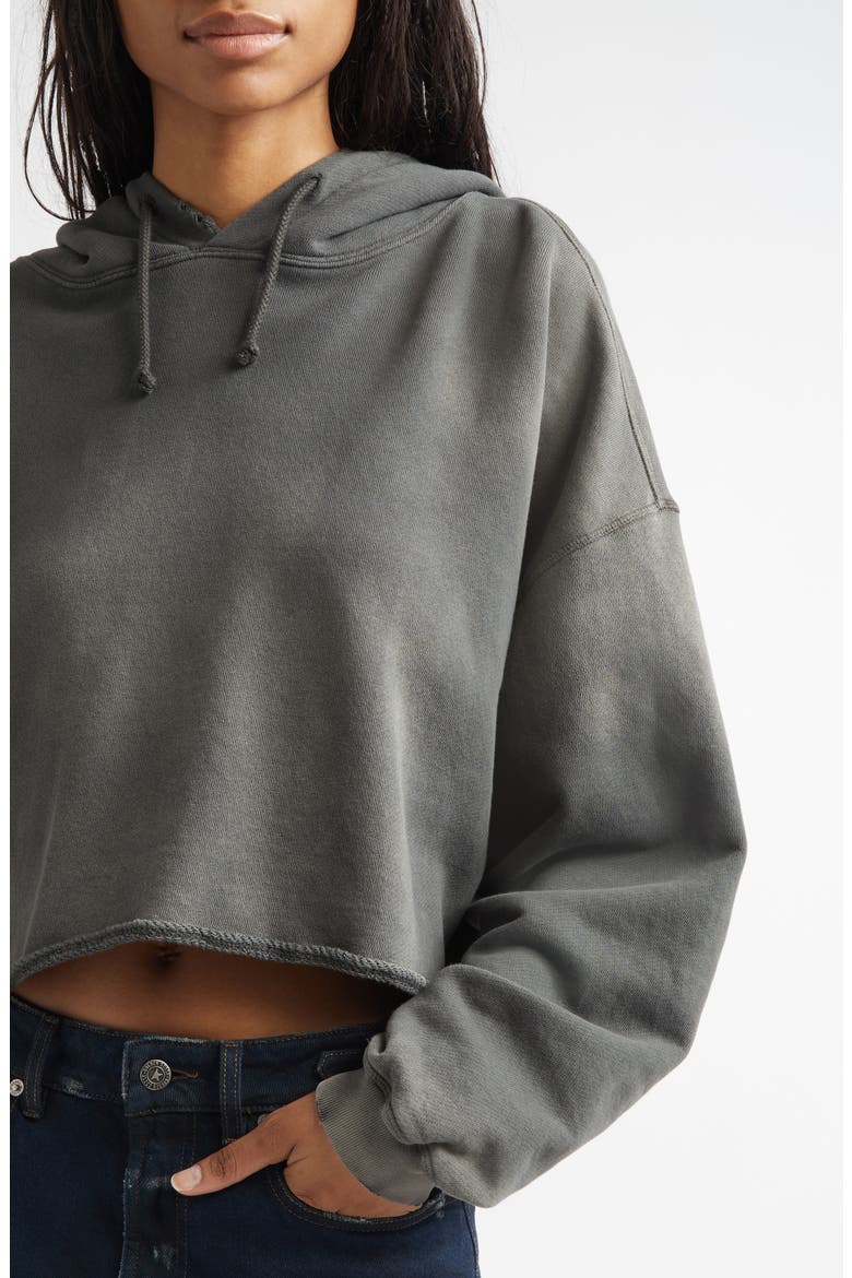 Star Distressed Oversize Cotton Crop Hoodie, Alternate, color, CHARCOAL