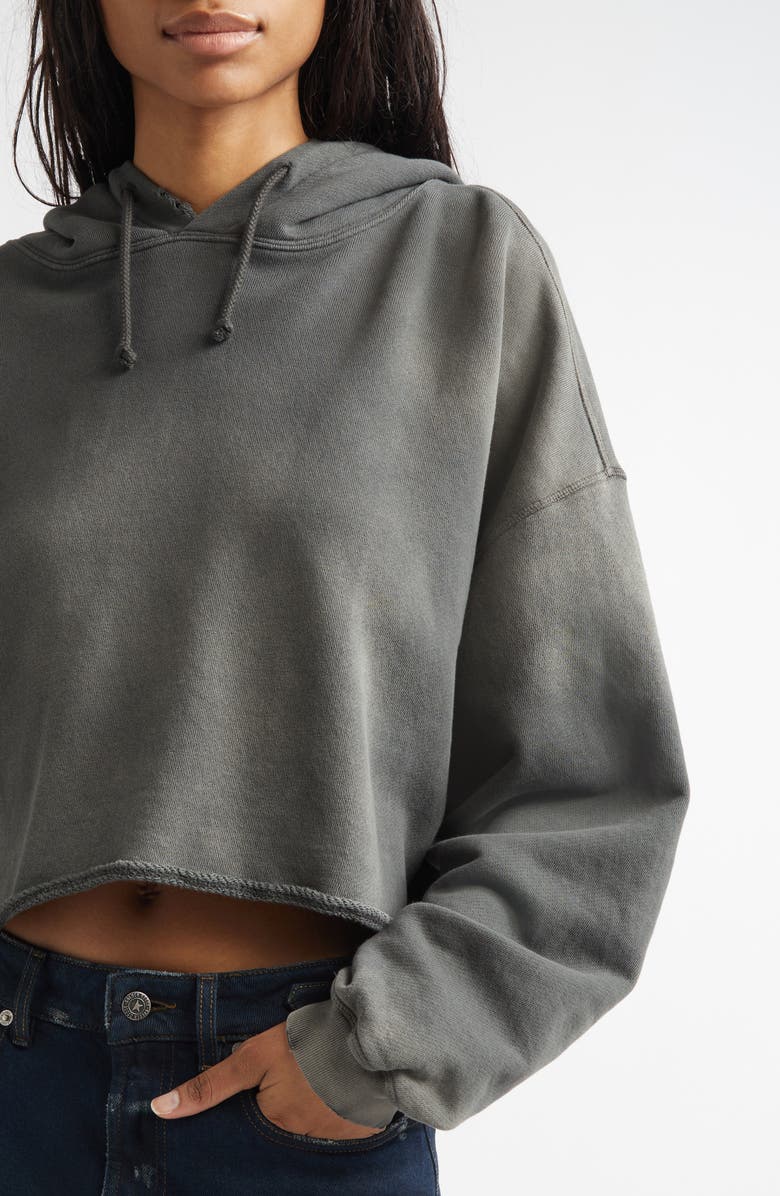 Golden Goose Star Distressed Oversize Cotton Crop Hoodie, Alternate, color, Charcoal