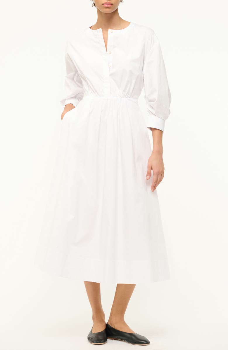 STAUD Cafu Long Sleeve A-Line Dress, Main, color, White