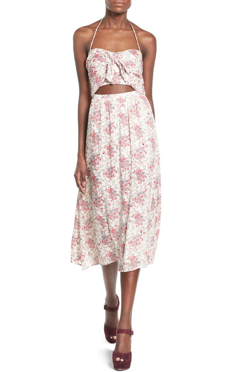 WAYF Floral Print Halter Midi Dress, Main, color, Garden Print