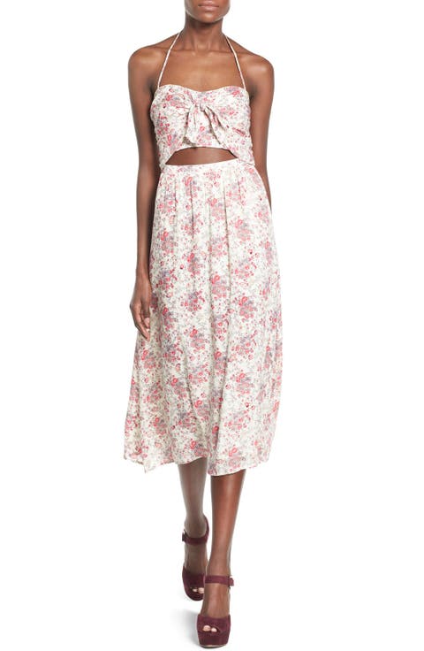 Floral Print Halter Midi Dress
